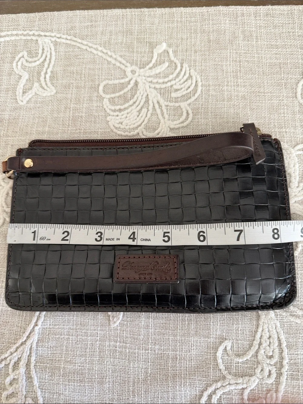 Dooney & Brooke Woven Brown Leather Wristlet